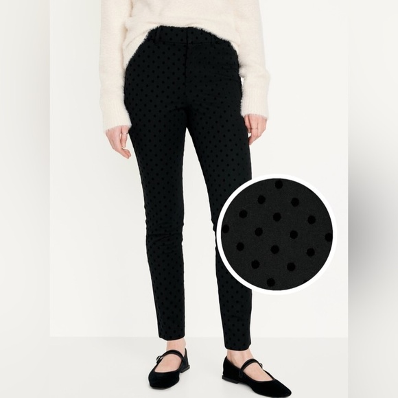 Old Navy Stevie Flocked Stretch Velvet Dot Black Pant XS - Picture 1 of 8